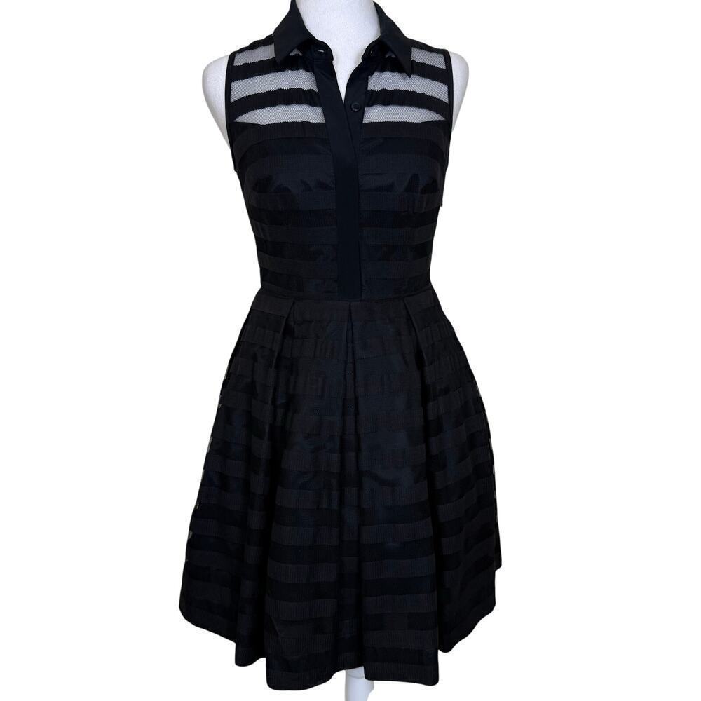 Trina Turk Ashley Shirtdress Size 0 fit & flare buttoned sheer stripe tulle EUC